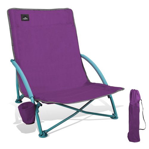 Northroad Low Folding Beach Chair,Portable Lightweight Lowback Sling Chair, Outdoor Low Seat Camping Chair w/Cup Holder & Carry Bag for Sand Camping Lawn Picnic Festival,Purple