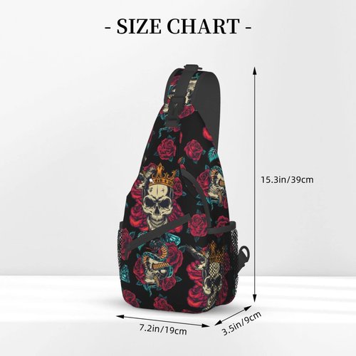 Skull Red Roses Sling Backpack For Men Snake Eagle Hiking Daypack Crossbody Shoulder Bag Travel Chest Pack