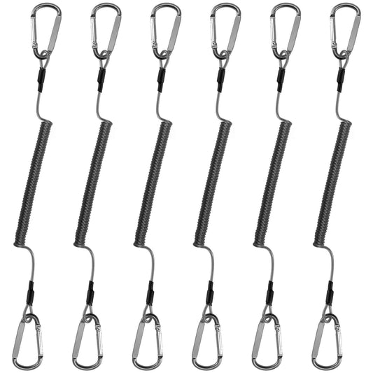 Alwonder 6-Pack Fishing Lanyards Tool Lanyards for Hand Tools, Retractable Tool Lanyard Steel Wire Coiled Ropes Safety Tether Fly Fishing Lanyard for Pliers Scissors Fishing Gear Gray 47.2IN