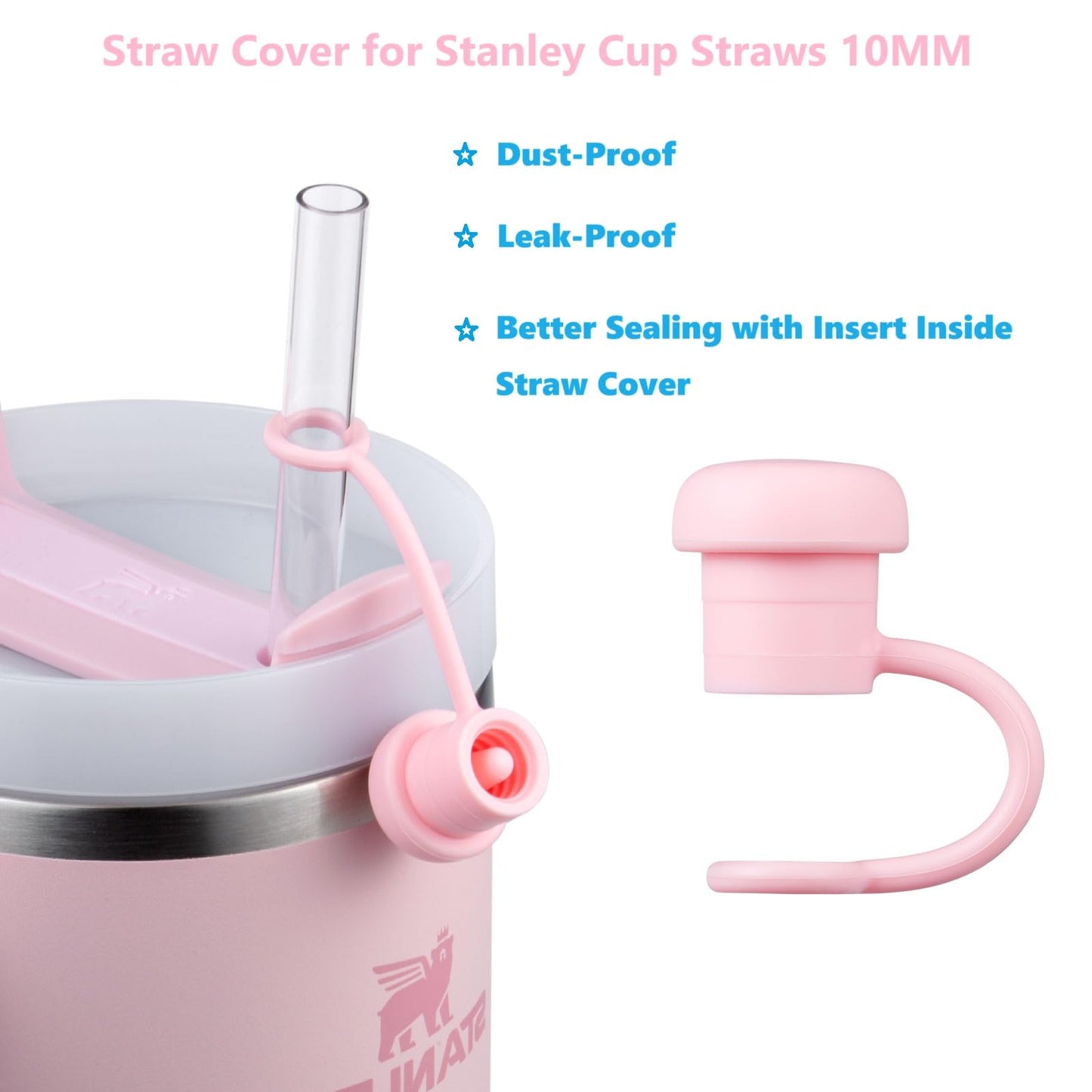6-Pack Straw Covers for Stanley Cup, Silicone Straws Topper-s for 40 30 20 oz Stanley Cups Accessories, Straw Cover Caps for Yeti Tumbler, Cute Leakproof Anti-Dust Reusable, Pink White Clear