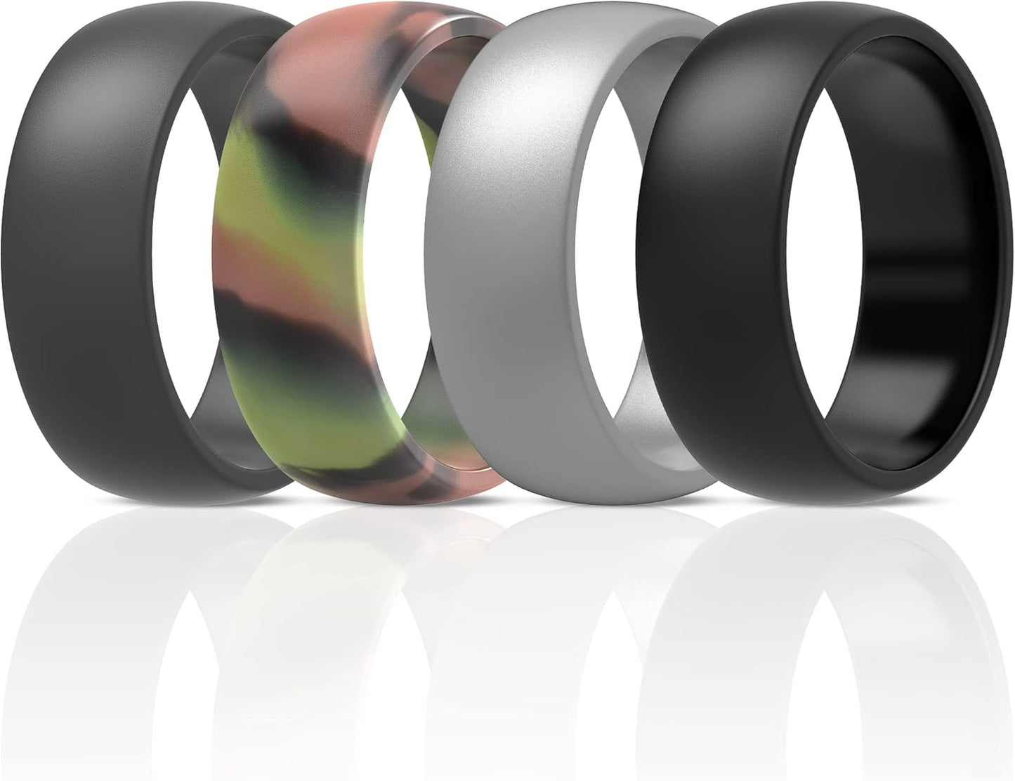 ThunderFit Mens Silicone Rings Wedding Bands, Classic & Striped Style 8.7 mm Wide 2.5mm Thick - 4 Pack