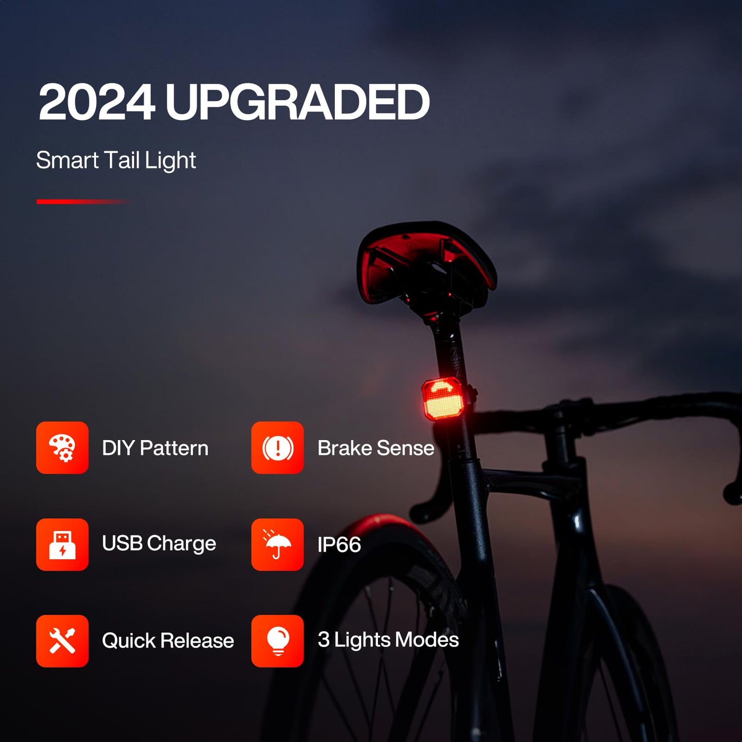 Animated Bike Tail Light, Design Patterns via App, Cute Bike Light, Smart Bicycle Brake Light for Night Riding, Rechargeable, IP66 Waterproof, Gift for Kids and Cyclist