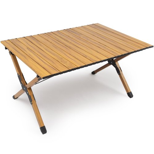 Whitsunday Folding Camping Table Aluminum Portable Roll-Up Picnic Table 4-6 Person for BBQ Backyard Patio Party Wood Grain 34.6 * 23.6 * 17.3