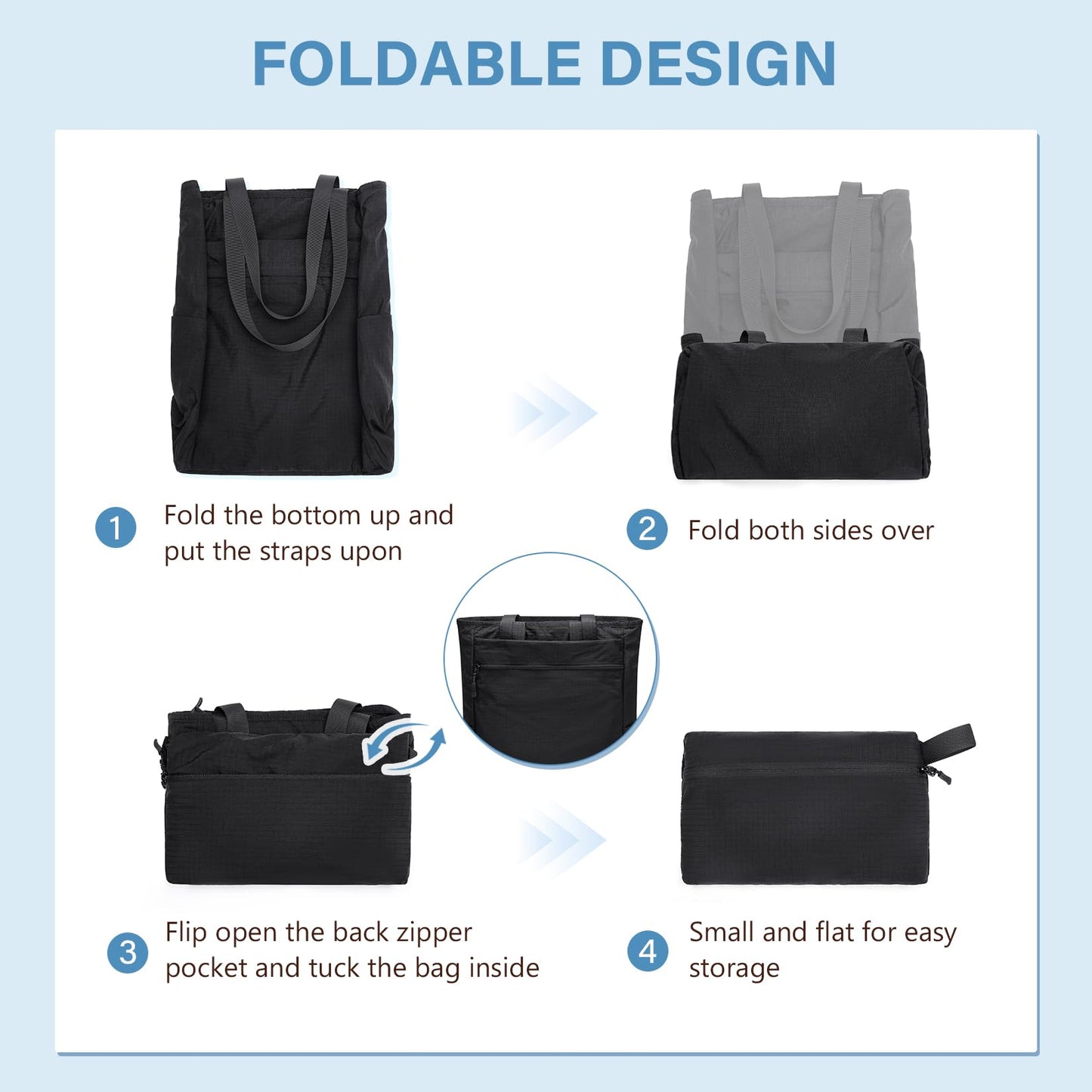 GOLF SUPAGS Foldaway Convertible Tote Backpack Lightweight Nylon Daypack Women Men City Pack Versatile Backpack Leisure, Black