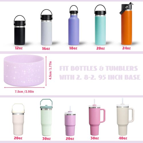 Sdakubby Protective Glitter Silicone Boot Compatible with Stanley Quencher 40oz, 30oz, 20oz, Accessories for Stanley/Owala/Hydro Flask Water Bottle, Bling Anti-Slip Sleeve Cover