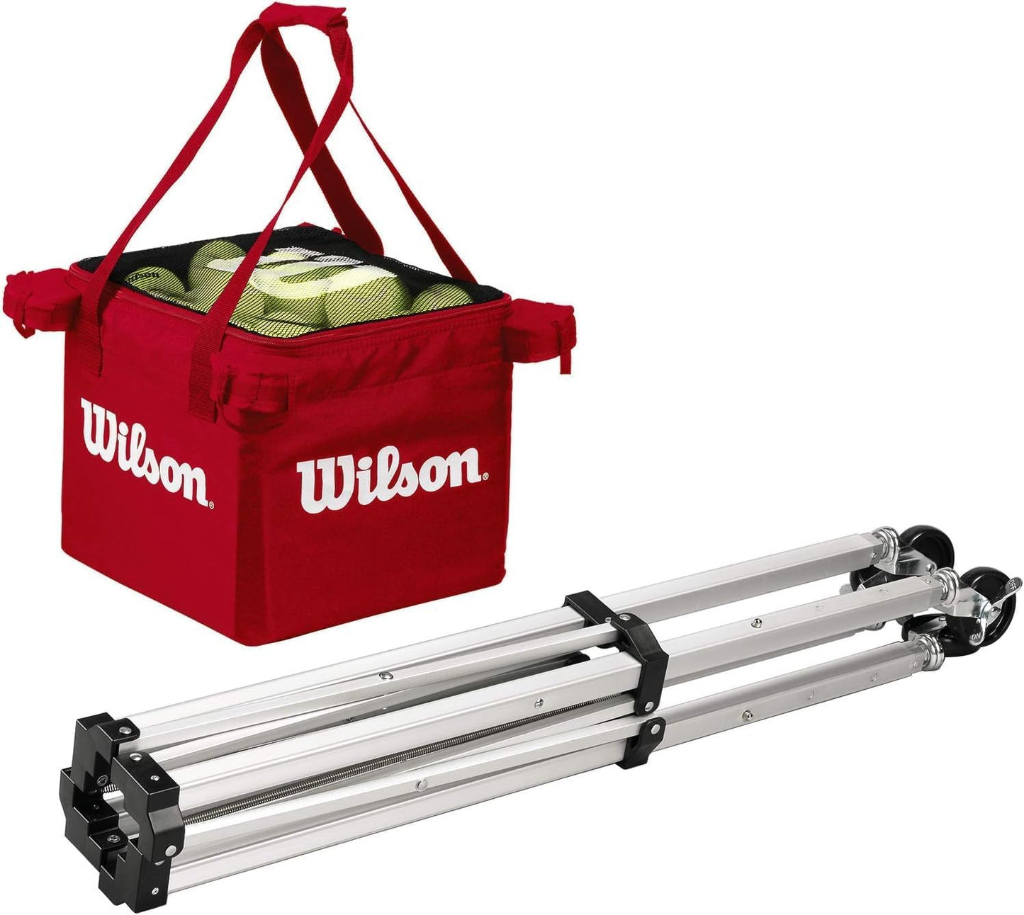 Wilson Teaching Cart Traveler with Red Bag, Holds 150 Tennis Balls, Zippered Top, Foldable Cart, 3.9 x 9.4 x 19.6 in