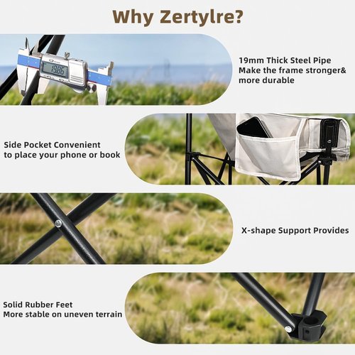 Zertylre Folding Camping Chair Set of 3,Lightweight Camp Chairs with Table,Large Lawn Chair Portable for Adults Hiking,Fishing,Beach,Picnic,Patio,Travel,Carry Bag(L)