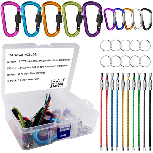 10 Pack Aluminum D-Ring Carabiners, Heavy Duty Carabiner Clips,YuCool Locking Key Security Camping Climbing Hiking Keychain,Locking Carabiner D Ring for Keychain Clip