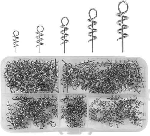 Hyamass 200Pcs 5Sizes Small Soft Lure Bait Spring Twist Lock Outdoor Fishing Crank Hook Centering Pin for Soft Lure Bait Worm Crank（11mm,14mm,18mm,22mm,26mm）