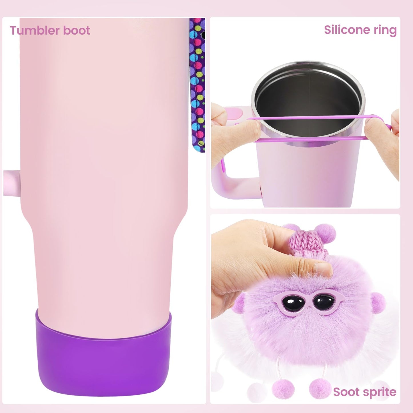 12PCS Stanley Cup Accessories Set,Decoration, Include Water Bottle Handle Strap, Boot, Straw Cover, Chapstick Holder, Charm for Stanley Cup 40oz30oz Tumbler,Purple