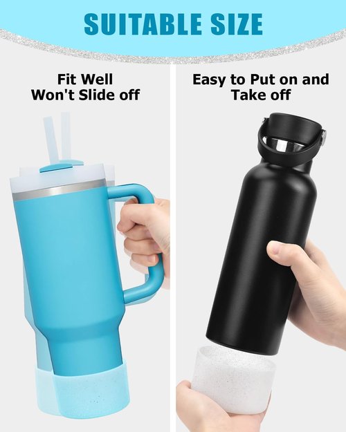 WeLiu 2 Packs Glitter Silicone Boots Bottom Covers for Stanley Quencher H2.0 20-40 oz Tumbler, Stanley IceFlow Flip 20 oz 30 oz, Hydro Flask Water Bottle 12-24 oz (Blue, Translucent Silver)