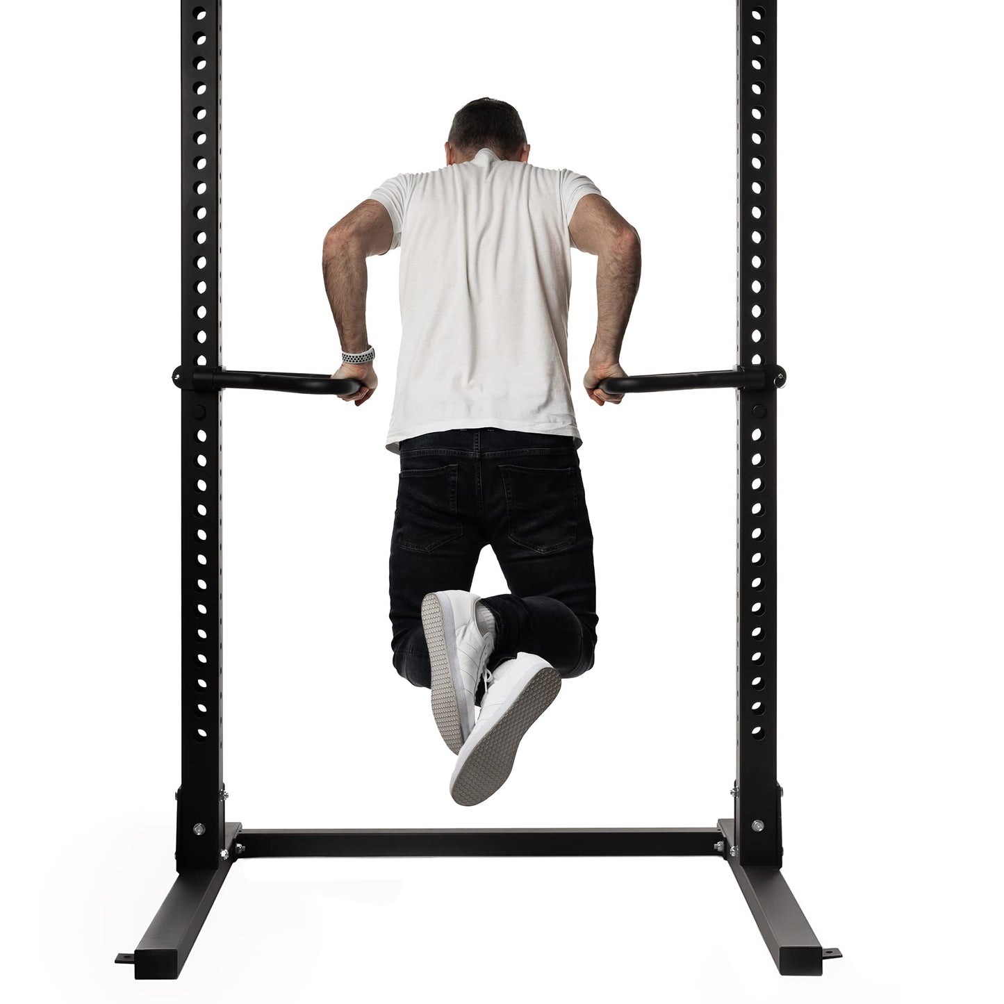 AmStaff Fitness Dip Bar Attachment for Squat & Power Rack - Compatible for (2x2 – 2.5x2.5 – 3x3)" Tube with 1-Inch Hole Racks - (Pair) (2.5"x2.5" Tube Racks)