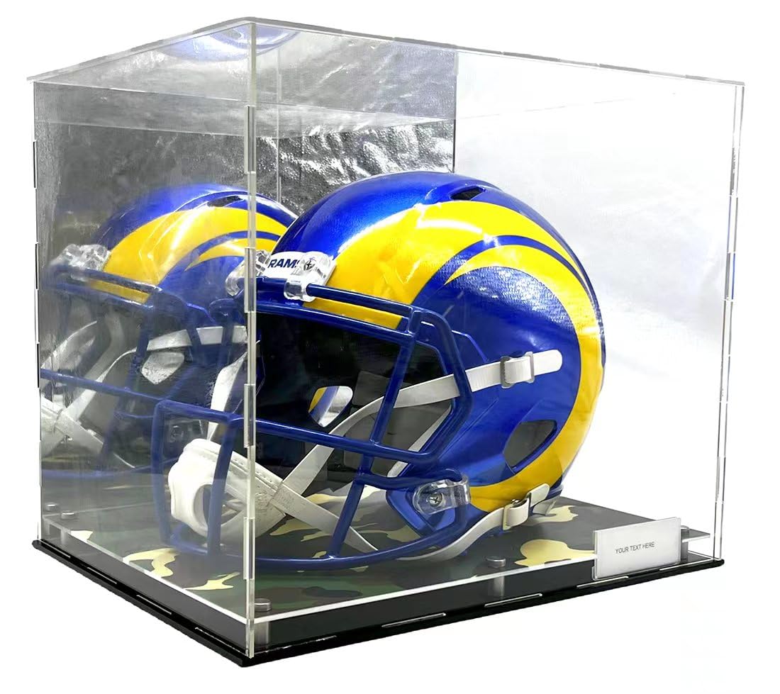 Football Helmet Acrylic Display Case Box Camouflage Camo Mirror Shoes Riser Showcase Shoes UV Protection Forest Army Clear 15x12x12