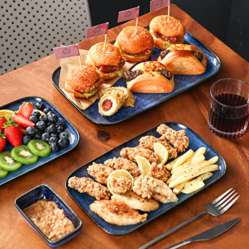 Vancasso Stern Serving Platters Set of 3 Blue Rectangular Trays - 11, 13, 15 Inches