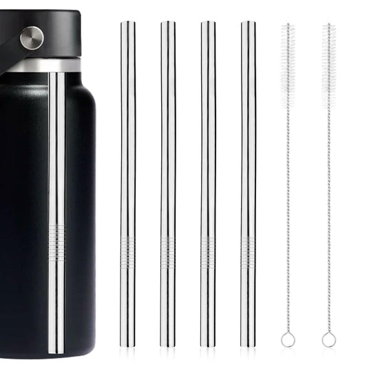 4pcs Metal Press in Straw Replacement with 2pcs Straw Brushes for Hydro Flask, Silver Stainless Steel Practical Straws Replacement Accessories Compatible with Hydroflask Wide Mouth Water Bottle 64oz