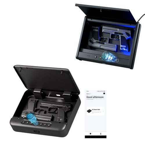PINEWORLD K1+K3 Gun Safe, Biometric Gun Safes For Handgun, 4-Quick and 3-Quick Access Pistols Safe with Fingerprint