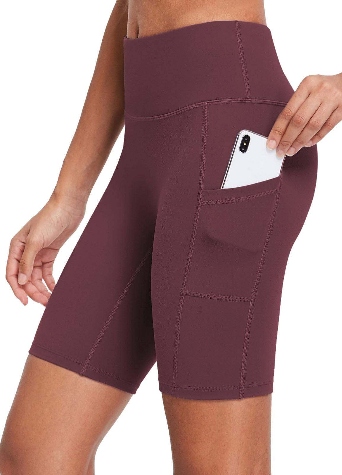 baleaf Biker Shorts Women Yoga Gym Workout Spandex Running Volleyball Tummy Control Compression with Pockets Soft 8" Wine Red XL