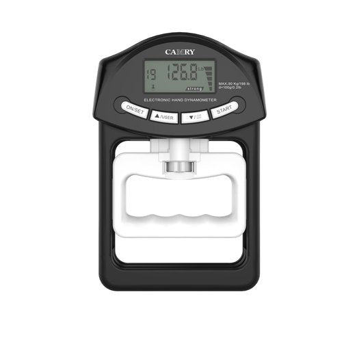 CAMRY Digital Hand Dynamometer Grip Strength Measurement Meter Auto Capturing Electronic Hand Grip Power 198 Lbs / 90 Kgs, Black & White