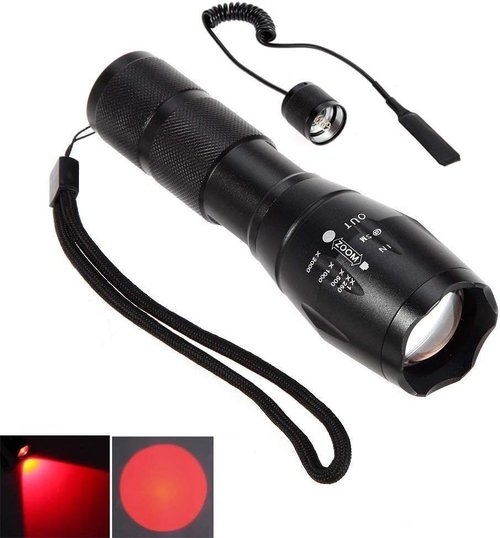 BESTSUN 350 Yard Red Light Predator Light Zoomable Long Range Night Hunting Coyote Varmint Light Tactical Hunting Led Flashlight with Pressure Switch, Picatinny & Scope Mounts, Rechargeable Batteries