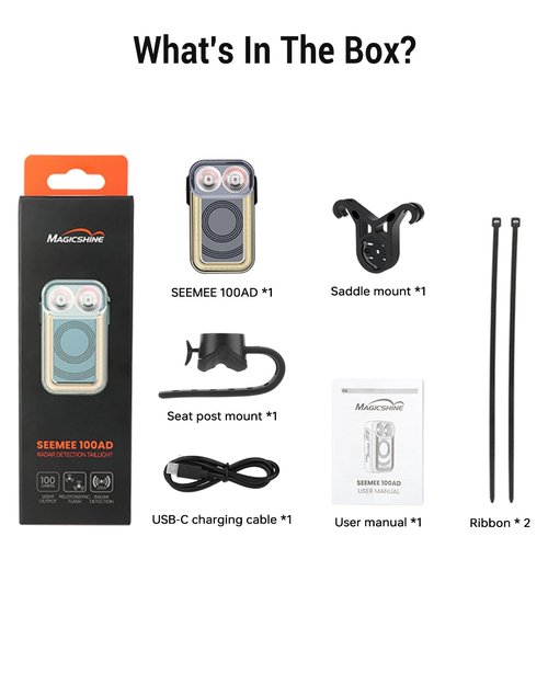 Magicshine Bike Tail Light Radar SEEMEE 100AD, FTR LightSync Control, Radar Bike Rear Light with USB Rechargeable 700mAh IPX6 100 Lumen, Bicycle Taillights for Night Riding, Smart Cycling Safety