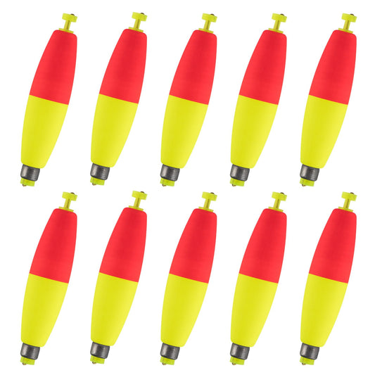 Alwonder 10-Pack Fishing Bobbers Floats, Weighted Bobbers for Fishing Cigar EVA Foam Snap-on Floats Corks Floaters Buoys for Crappie Bass Panfish Bluegills Trout S Red&Yellow