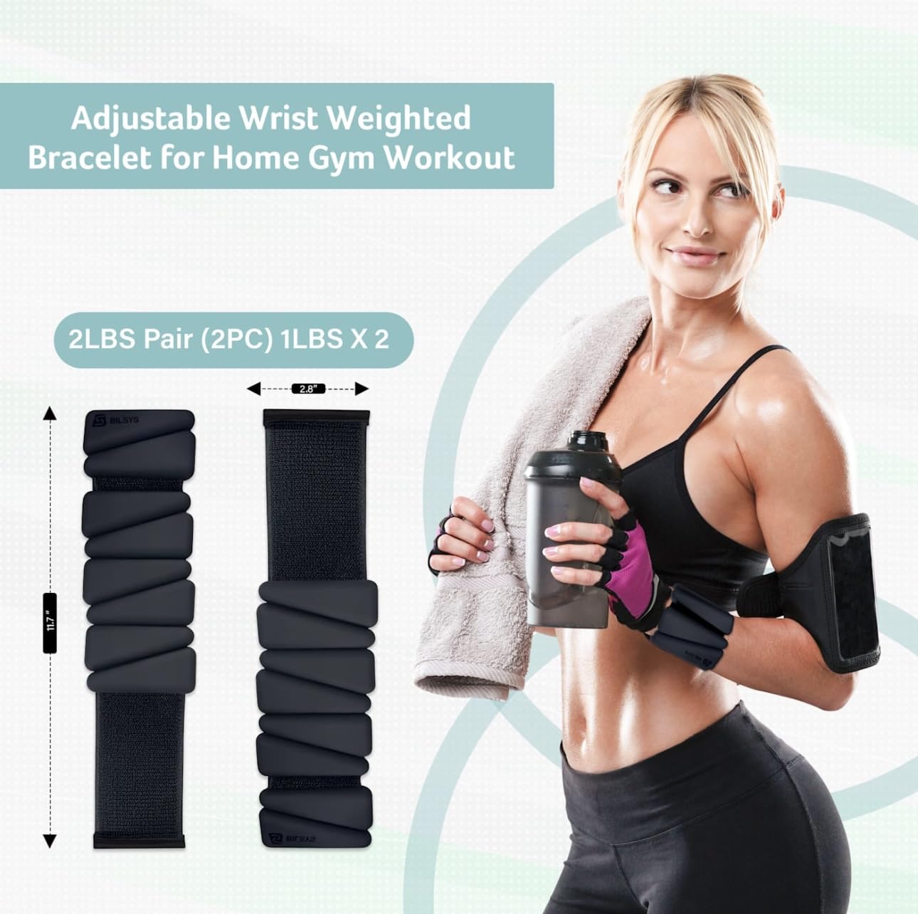 Adjustable Silicone Wrist & Ankle Weights-Set of 2(1 lb Each)-Comfortable & Stylish Arm Or Leg Weights For Women And Men-Ideal For Running, Walking, Yoga, Pilates, Barre, Home Workouts