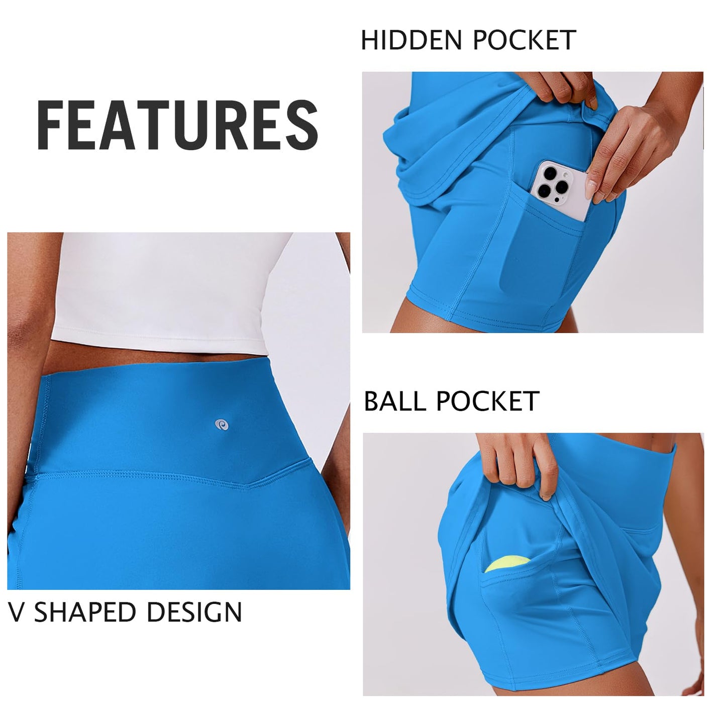 PINSPARK Golf Skirts for Women Lightweight Tennis Mini Skorts Built-in Shorts Stretch Pickleball Skort Skirts, Sparkle Blue XXL