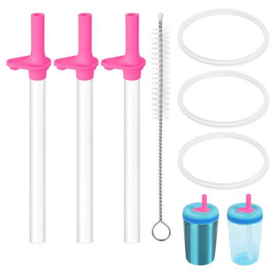 3pcs Replacement Straws with Bite Valve for Zak Designs Kelso Kids 15oz, BPA Free Reliable Straw Cup Accessories with Zak Designs and Reusable Gaskets Brush for Water Bottles (Pink)