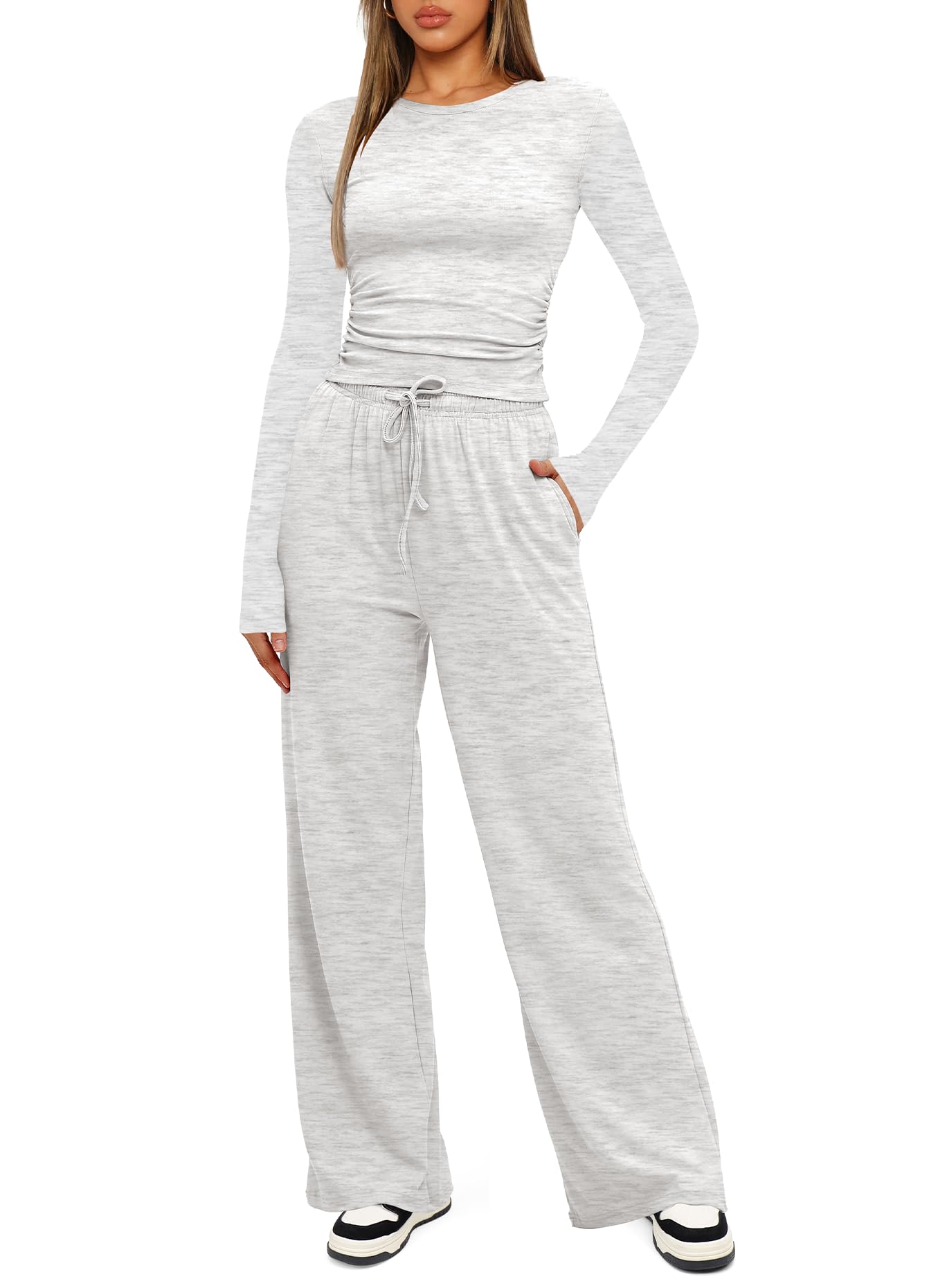 Darong Women's 2 Piece Pajama Set Fall Collection 9065B White Grey M