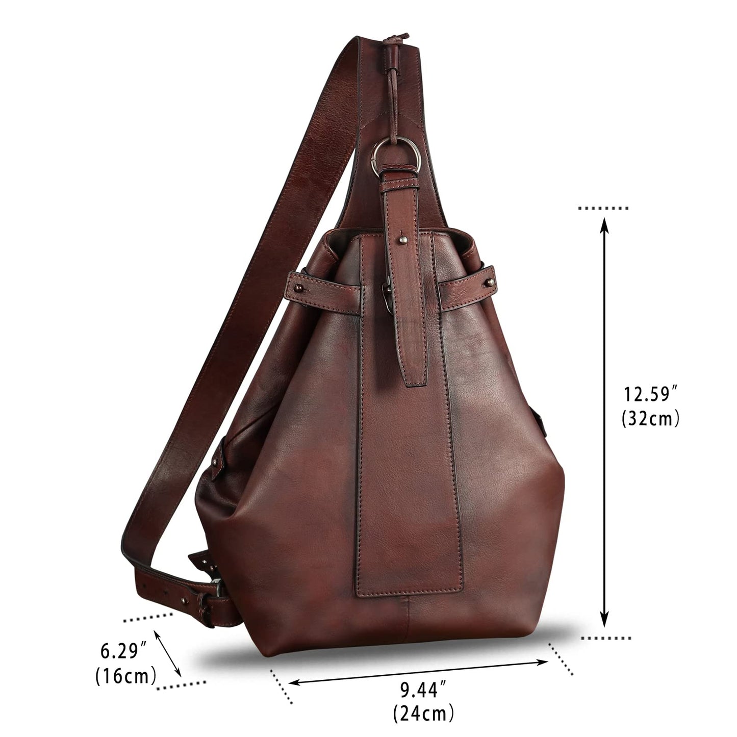 Genuine Leather Sling Bag for Men and Women Large Real Leather Sling Backpack Shoulder Crossbody Bag Chest Bags (Coffee)