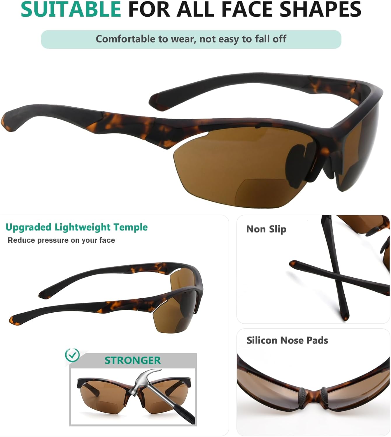 Eyekepper TR90 Frame Bifocal Sports Sunglasses Baseball Running Fishing Driving Golf Softball Hiking Sunshine Readers