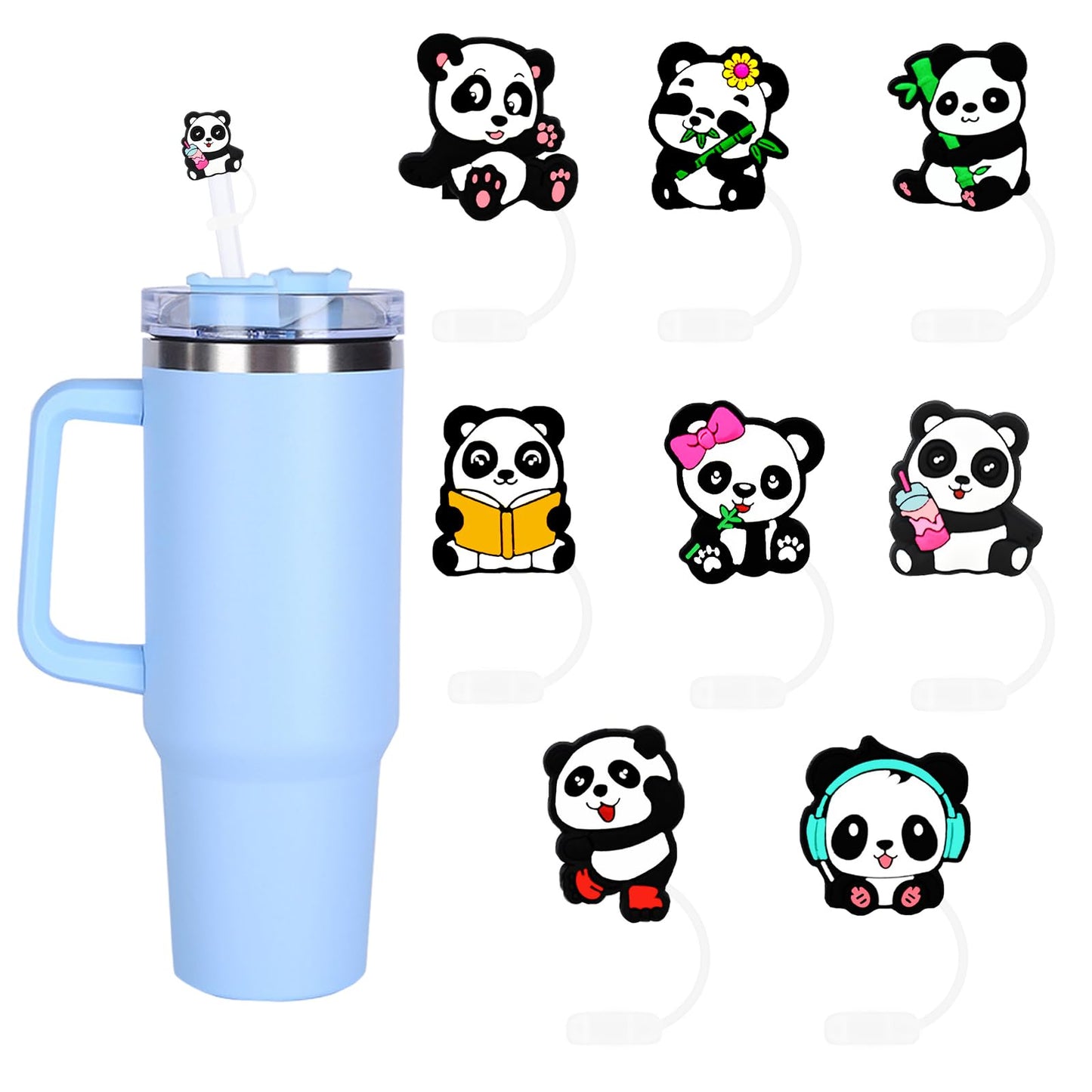 8 Packs Straw Cover Cap for Stanley Cup, Silicone Straw Topper Compatible with 30&40 Oz Tumbler with Handle, 10mm Reusable Straws Tips Lids, White