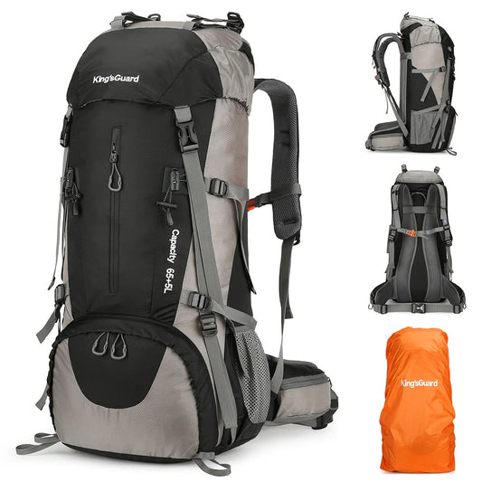King'sGuard 70L Hiking Backpack Large Lightweight Waterproof Camping Backpack Travel Backpacking Backpack Daypack with Rain Cover -Frameless (Black)