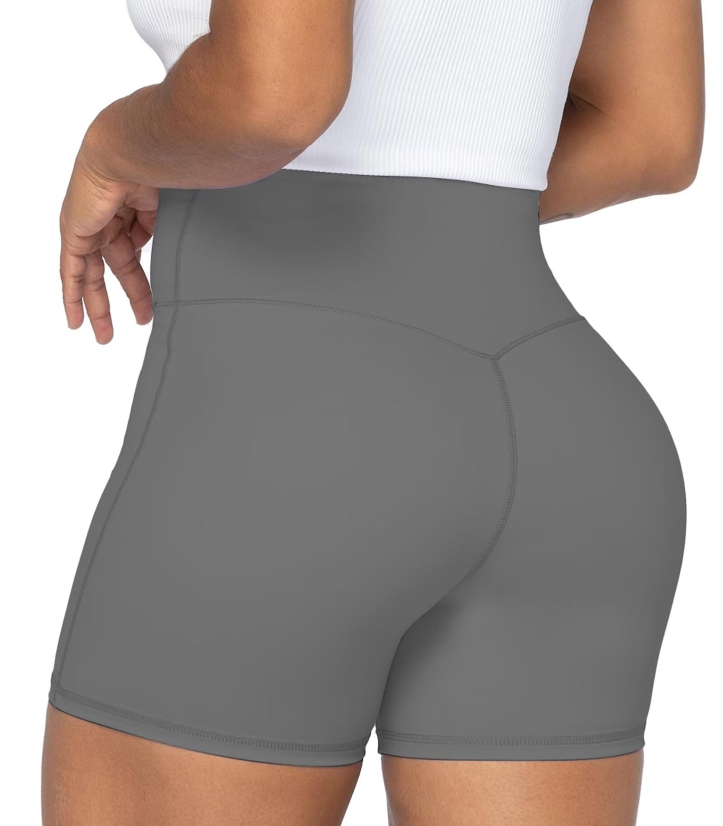 Sunzel Sunzfly Crossover Biker Shorts for Women, V Criss Cross High Waist Yoga Workout Gym Shorts with Tummy Control 4" Charcoal Gray X-Small
