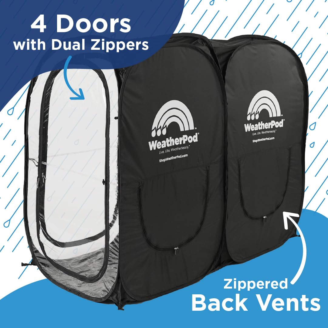 WeatherPod® The Original Shark Tank Side-by-Side™ Pop-Up Pod - Stay Warm, Dry, and Out of The Sun - Weather Pod for Sports, Rain, or Wind - Set Up in Seconds - (Black, 72" L x 36" W x 59" H)