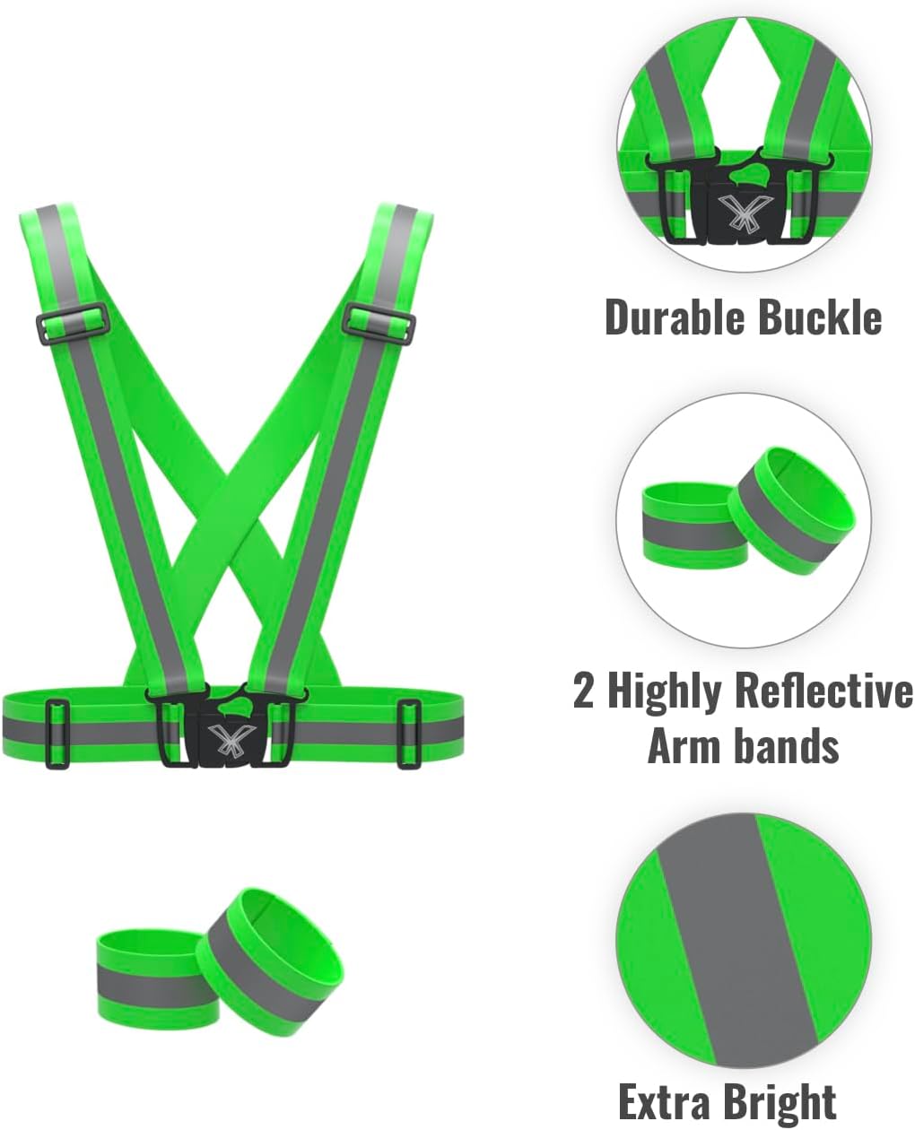 Reflective Vest with Hi Vis Bands, Fully Adjustable & Multi-Purpose Reflective Running Gear, Reflective Straps for Night