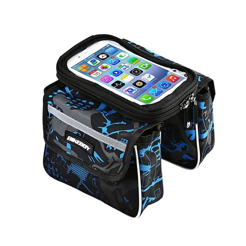 The Yan He Bicycle bag, cycling touch screen mobile phone, mountain bike crossbeam, saddle front beam, upper pipe bag for men and women's clothing (blue)