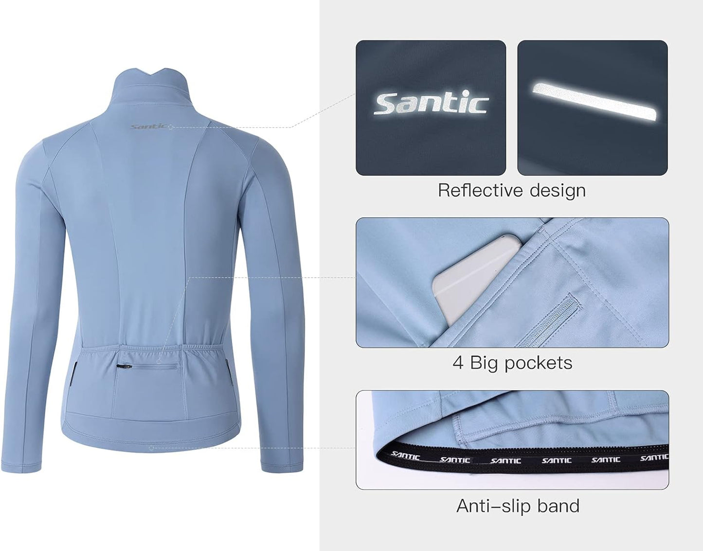 Santic Men's Cycling Bike Winter Jackets Windproof Fleece Thermal Warm UP Running Bike Bicycle Jacket Breathable Windbreaker