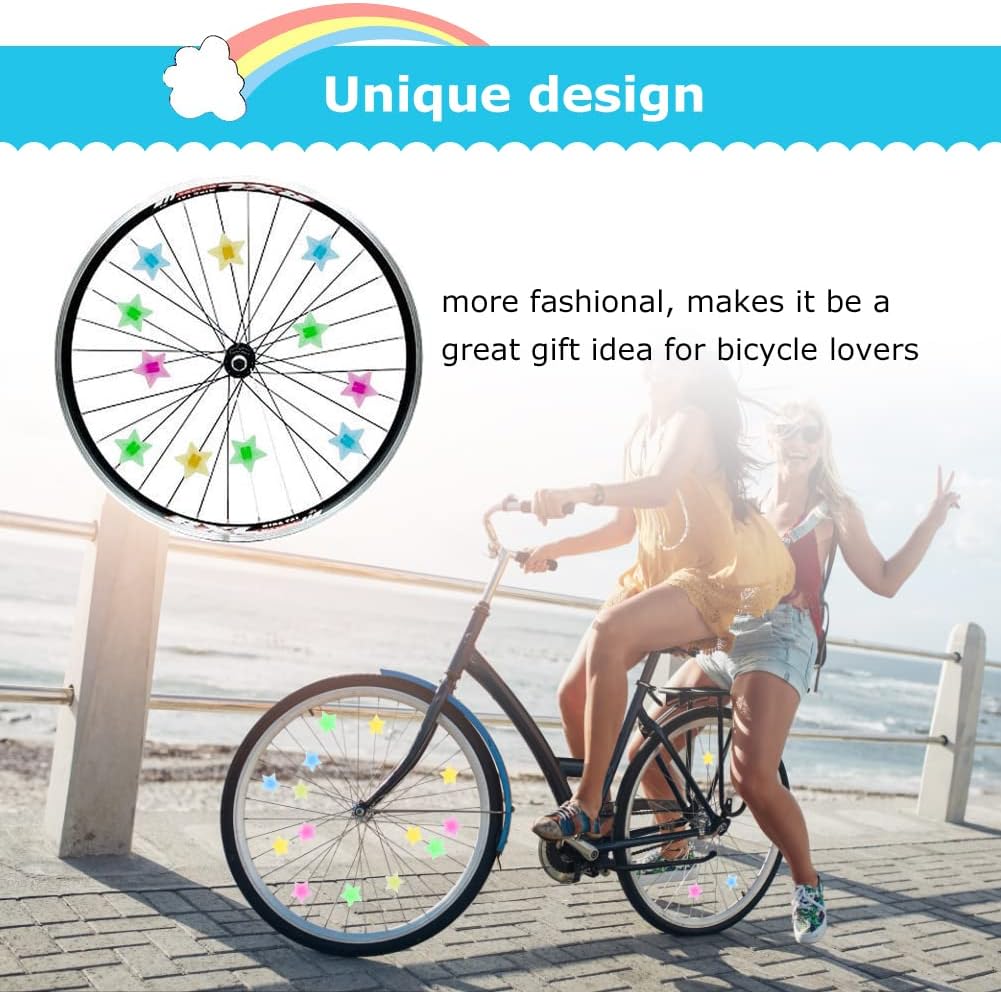 VGEBY Bike Wheel Spokes Beads, Plastic Luminous Bicycle Tire Spoke Bead Clip Decorations Bike Spoke Decorations (36PCS Star Beads)