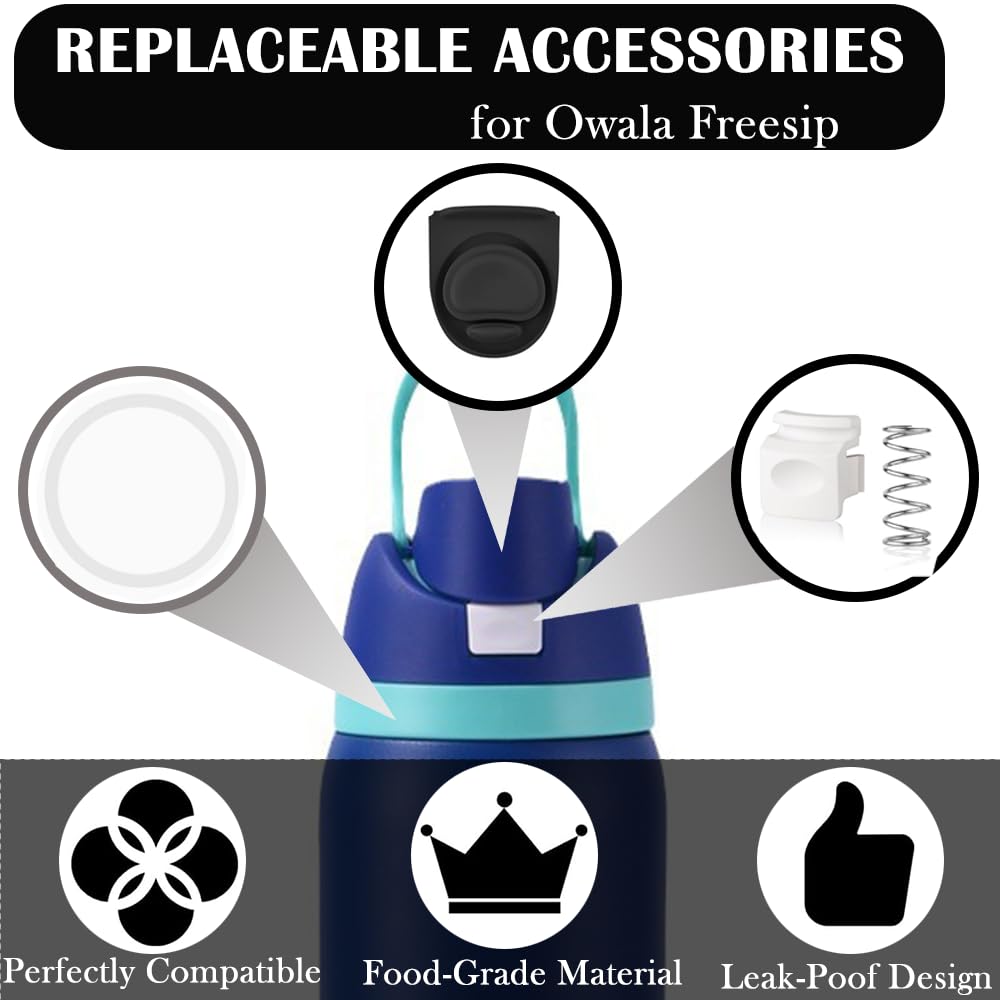 Agamino Replacement Lid Set for Owala Freesip, Water Bottle Top Cap with Replacement Button & Stopper Water Bottle Seal Ring Compatible with Owala Cup 16oz 24oz 32oz 40oz, Accessory for Owala FreeSip