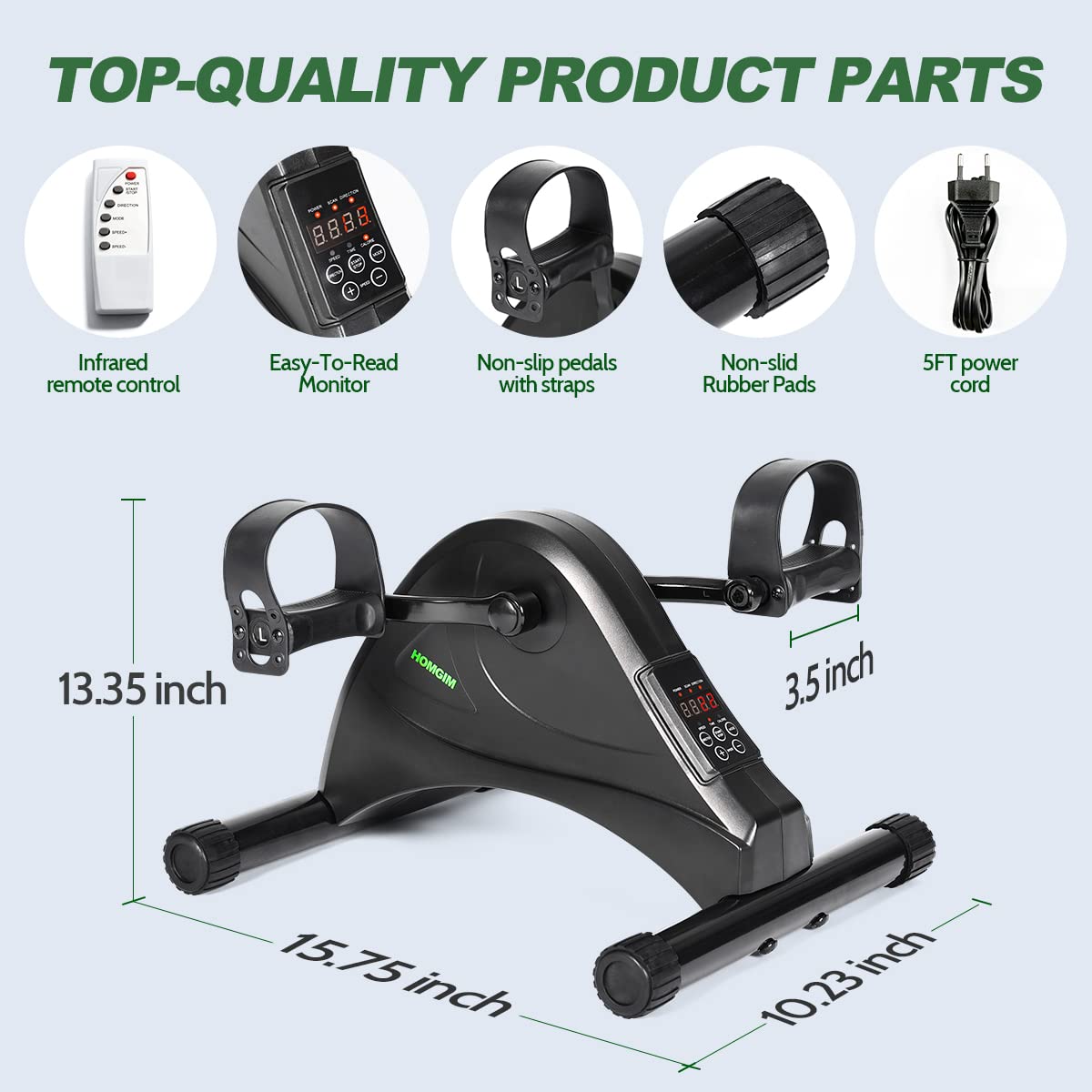 HOMGIM Motorized Mini Exercise Bike Electric Pedal Exerciser for Seniors Rehab Training, Under Desk Bike Pedal Exerciser for Arm/Leg Fitness & Physical Therapy, 6 Levels Speed Adjustment (Black)