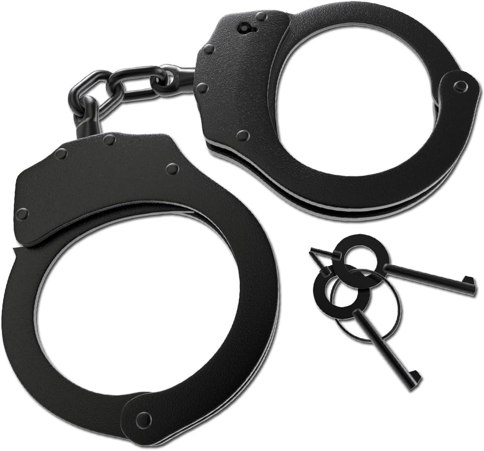 Real Law Enforcement Police Handcuffs for Training - Black Steel Double-Locking Tactical Model for Adults, Security Guards & Military