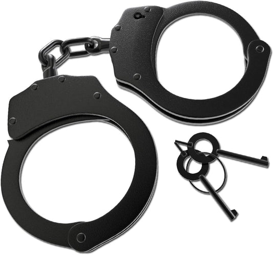 Real Law Enforcement Police Handcuffs for Training - Black Steel Double-Locking Tactical Model for Adults, Security Guards & Military