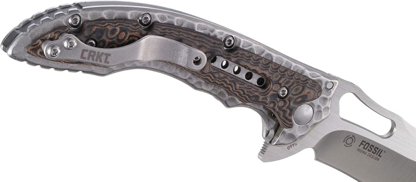 CRKT Fossil Folding Pocket Knife: Compact Stainless Steel Plain Edge EDC Folder with Frame Lock, Everyday Carry Knife, Satin Blade Finish 5460, Brown