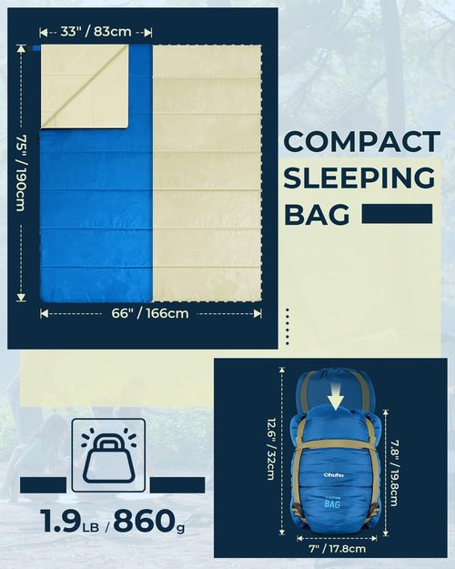 Lightweight 3-Season Sleeping Bag for Adults & Kids - Portable Compact Design for Camping & Hiking (59℉-77℉)