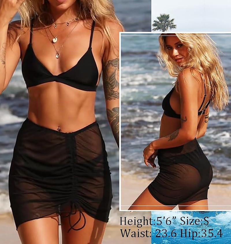 Women’s Mesh Bikini Cover Up Sarong Skirt for Swimwear - Brown & Black, Medium
