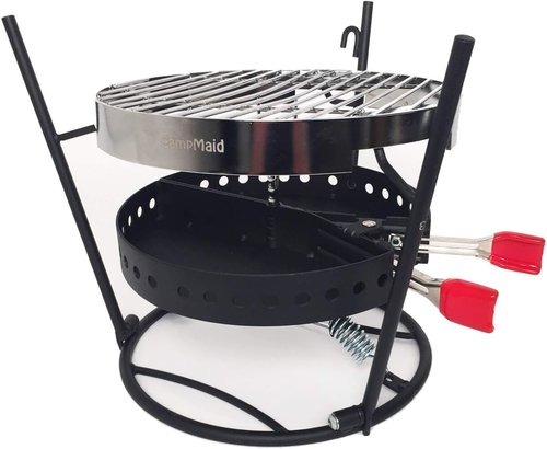 CampMaid 3-Piece Grill & Smoker Set with Carry Bag - Charcoal Holder & Cast Iron Accessories for Outdoor Cooking