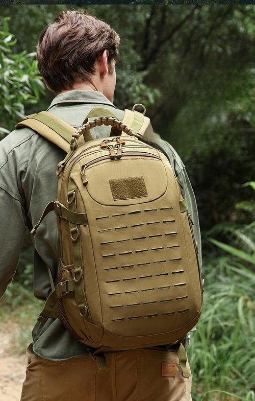 ORILOOSEN Heavy duty zipper military backpack Outdoor Tactical Backpack，Nylon canvas Knapsack，hiking camping travel Backpack， 3-day backpack，water resistantt (01#khaki)