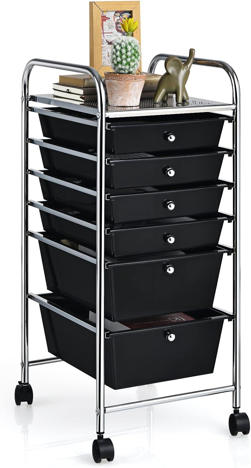 RELAX4LIFE 6-Drawer Rolling Storage Cart - Classroom Organization on Wheels w/Removable Plastic Drawers, Mobile Art Craft Cart for School Paper Home Office, Utility Cart with Drawers (Macaron)