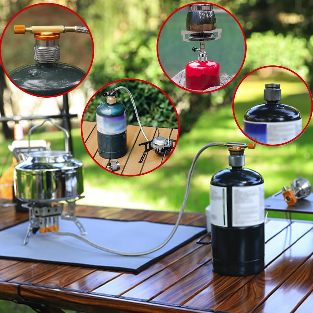 2PCS Camping Stove Adapter Silver Propane Canister Converter Propane Small Tank Input EN417 Lindal Valve Output Propane to Butane Adapter Camp Fuel Adapter for Outdoor Backpack Hiking